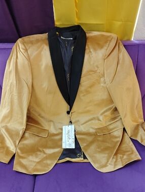 Warner Bros. Mustard Velvet Blazer with Black Shawl Collar
